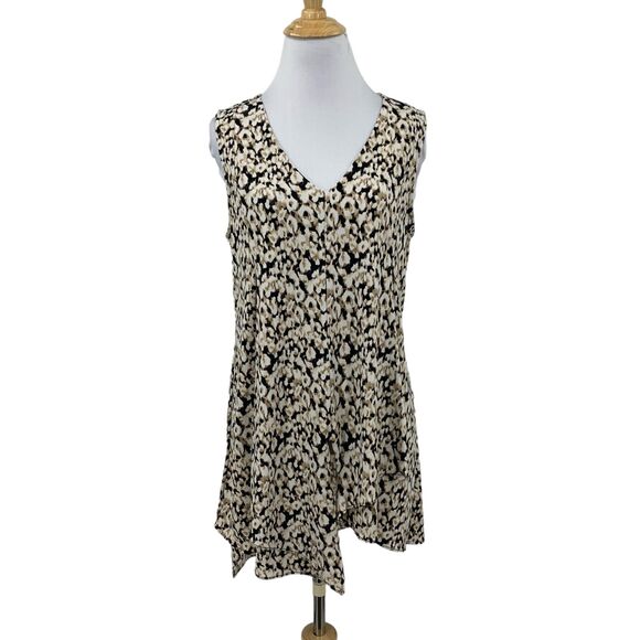 Vince Camuto Top Womens M Medium Brown Black Animal V Neck Asymmetric Layer Hem - Picture 1 of 15